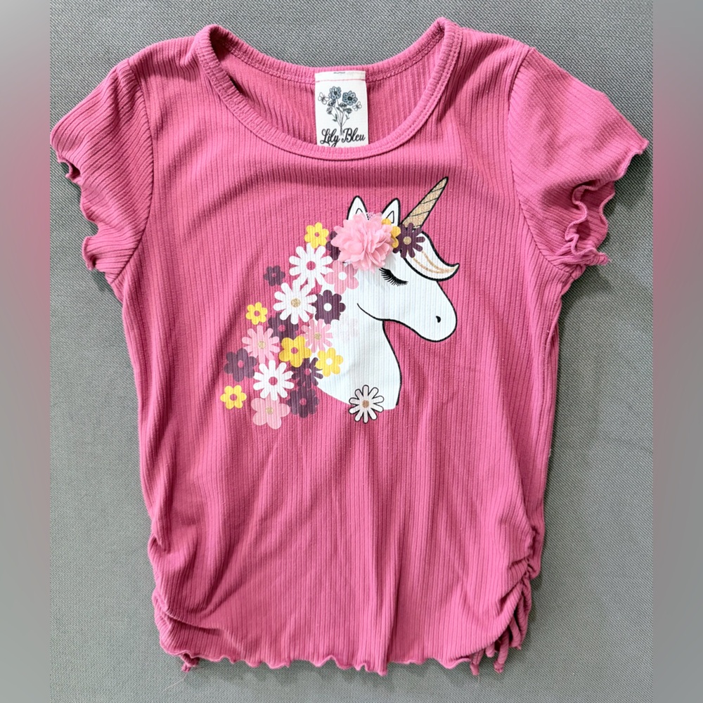 Lily Bleu Mauve Unicorn Floral Ruffle Sleeve Tee